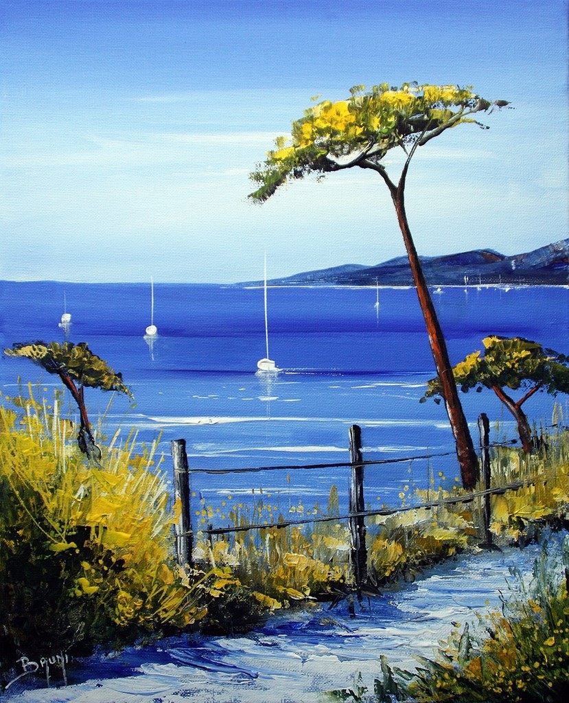 Peinture - Chemin en bord de mer