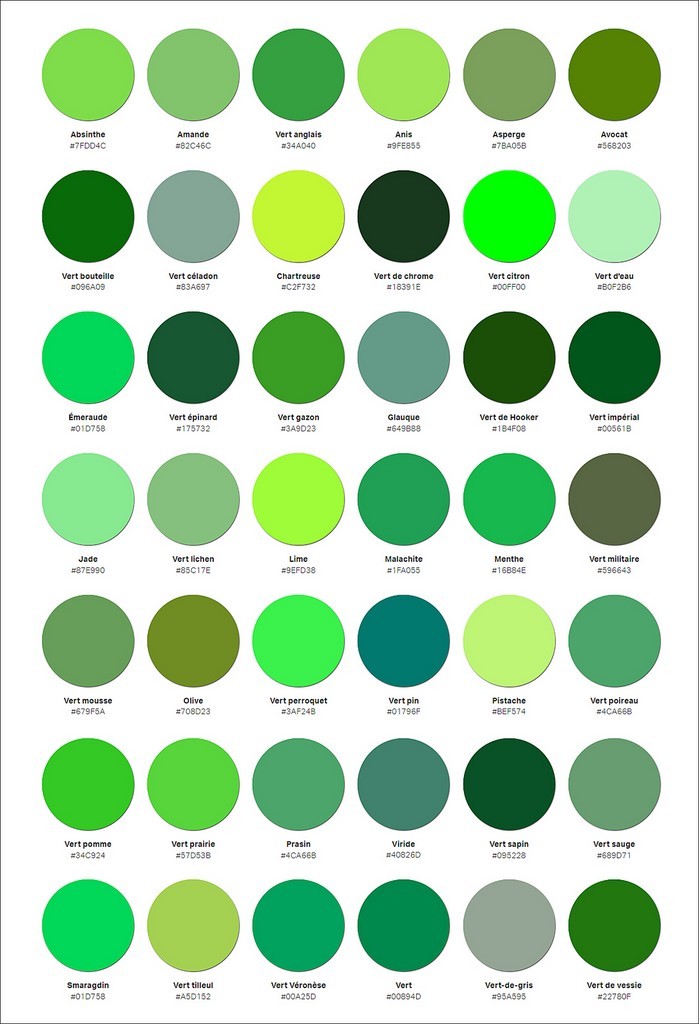 Différentes teintes de vert