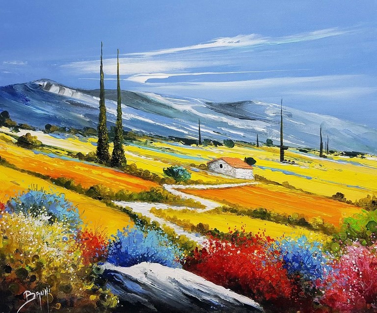 ©Bruni Eric - Chemin fleuri - tableau peinture paysage