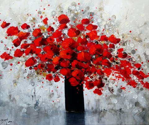 Fleurs rouges au vase noir , Eric Bruni