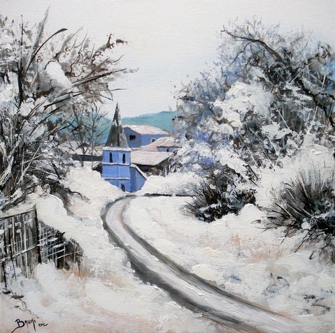 Village Le Poet sous la neige. Peinture sur toile - Bruni Eric